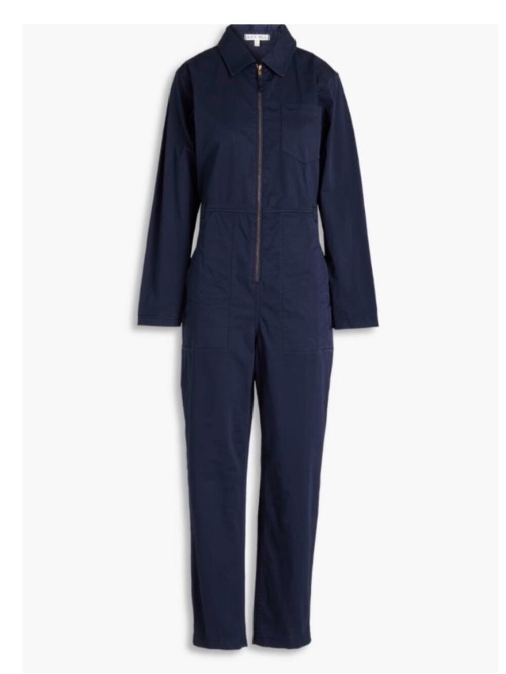 Alex Mill $250 Navy Blue Zip Front Long Sleeve Cotton Elastane Jumpsuit S EUC